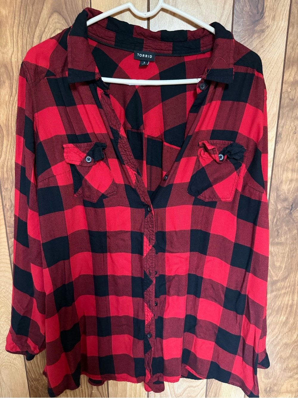 torrid Red and Black Buffalo Plaid Button-Front Shirt